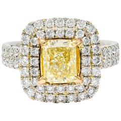 Contemporary 2.60 Carats Fancy Yellow Diamond & White Diamond 18 Karat Gold Ring