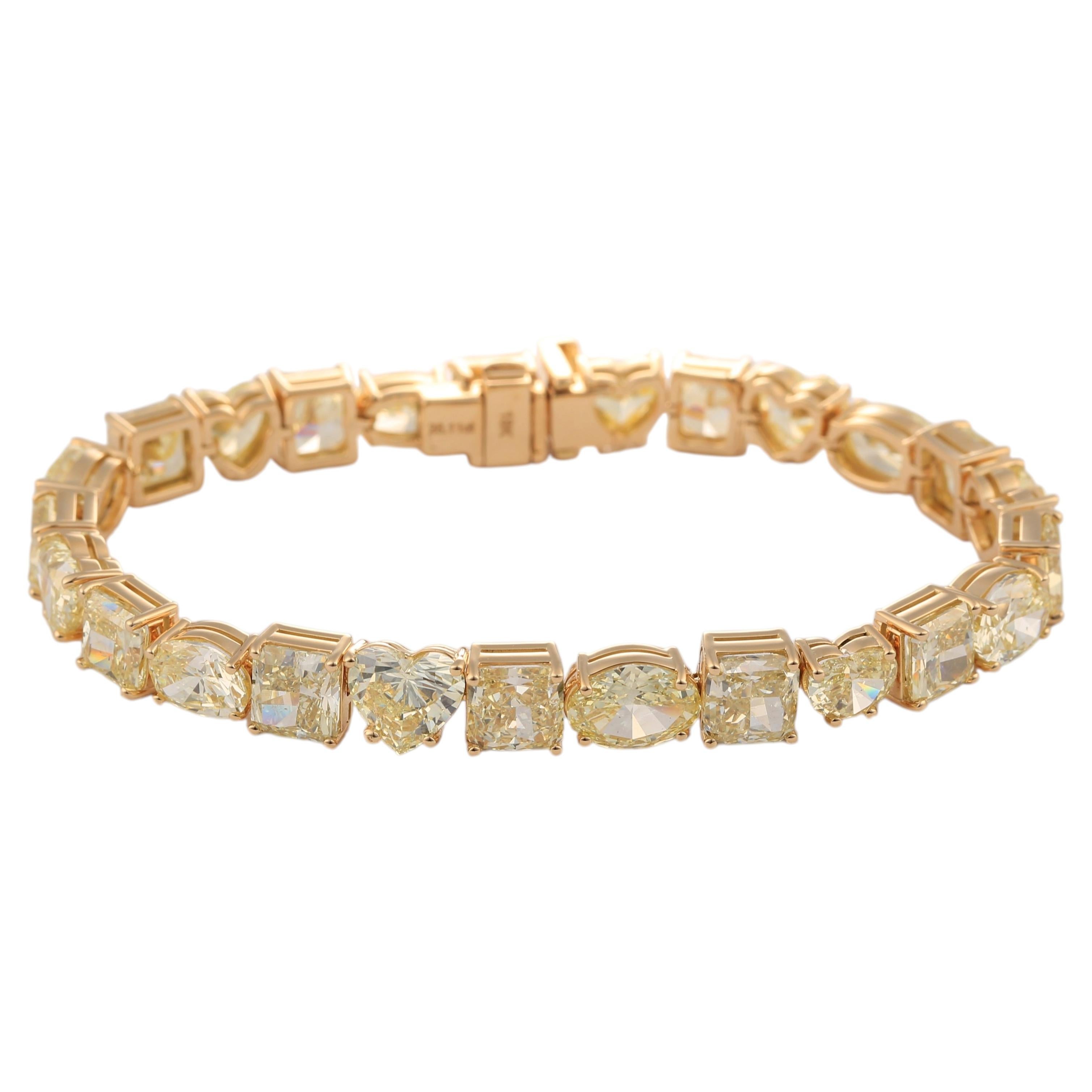 Bracciale tennis contemporaneo con diamanti gialli fancy da 26,06 carati in oro 18k