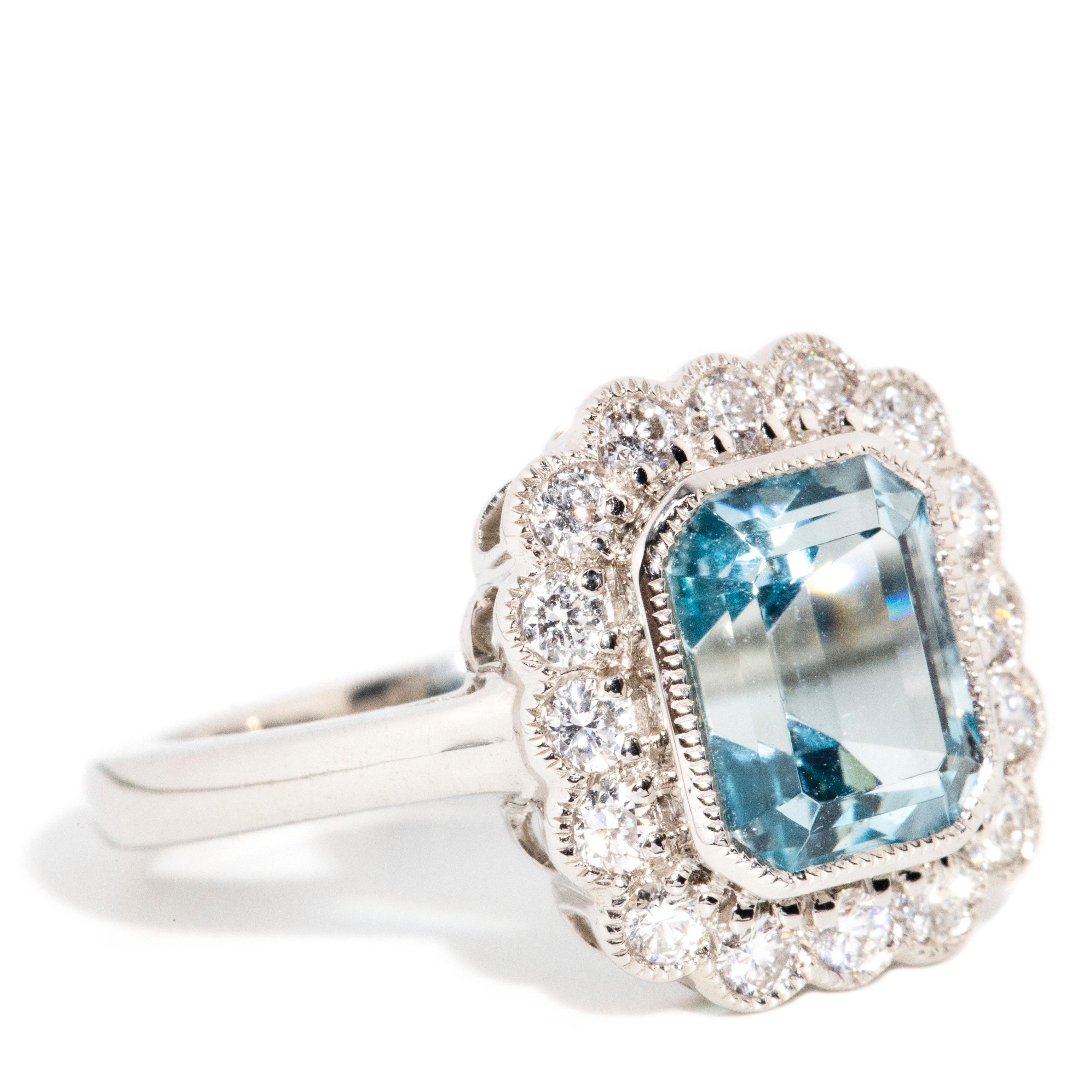 Emerald Cut Contemporary 2.61 Carat Bright Light Blue Aquamarine & Diamond Platinum Ring