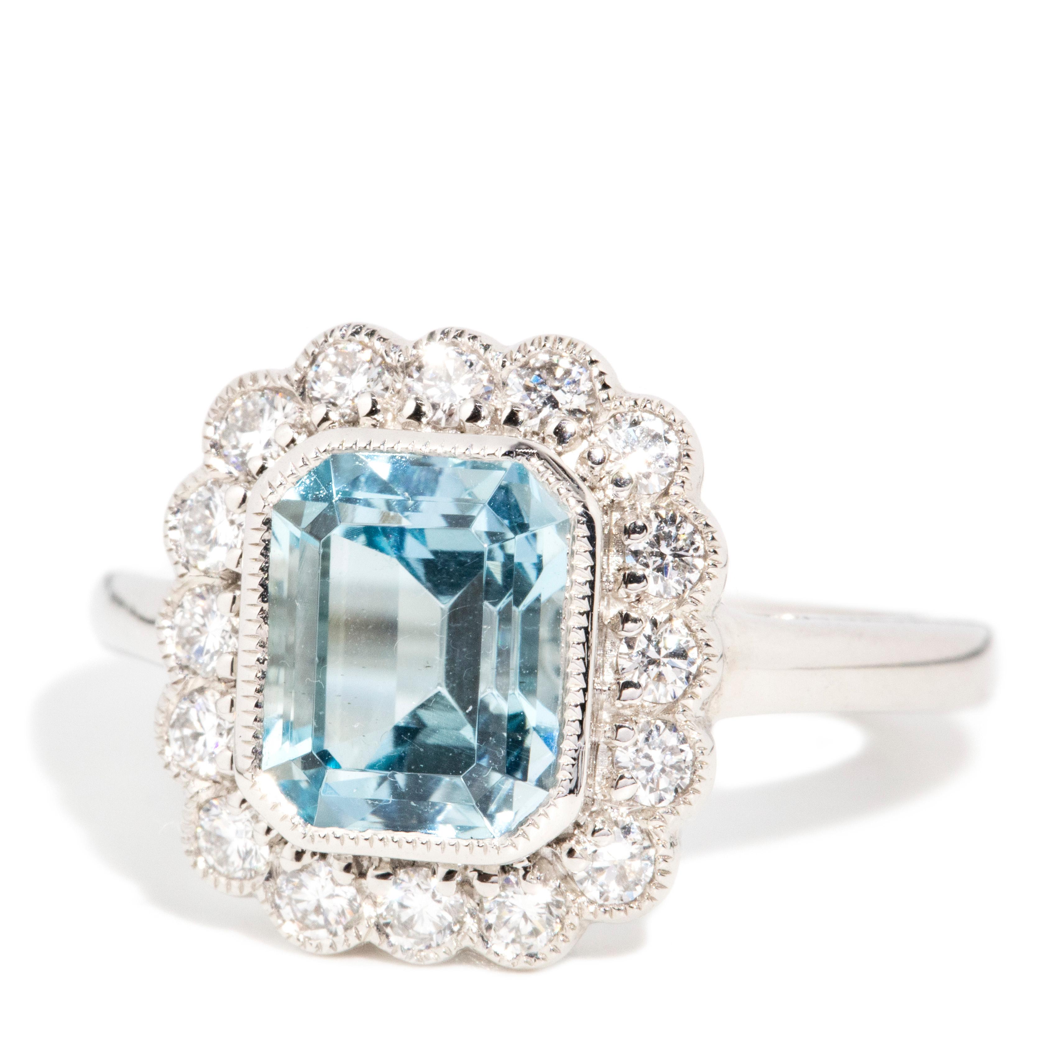 Contemporary 2.61 Carat Bright Light Blue Aquamarine & Diamond Platinum Ring In New Condition In Hamilton, AU