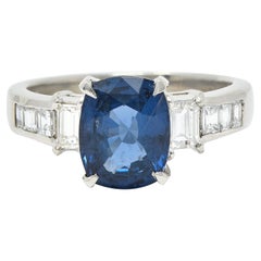 Contemporary 2.64 Carats Cushion Cut Sapphire Diamond Platinum Gemstone Ring
