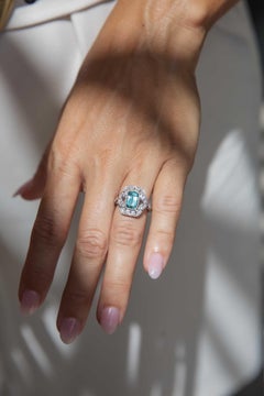 Contemporary 2.66ct Teal Tourmaline & Diamond Ring 18ct White Gold