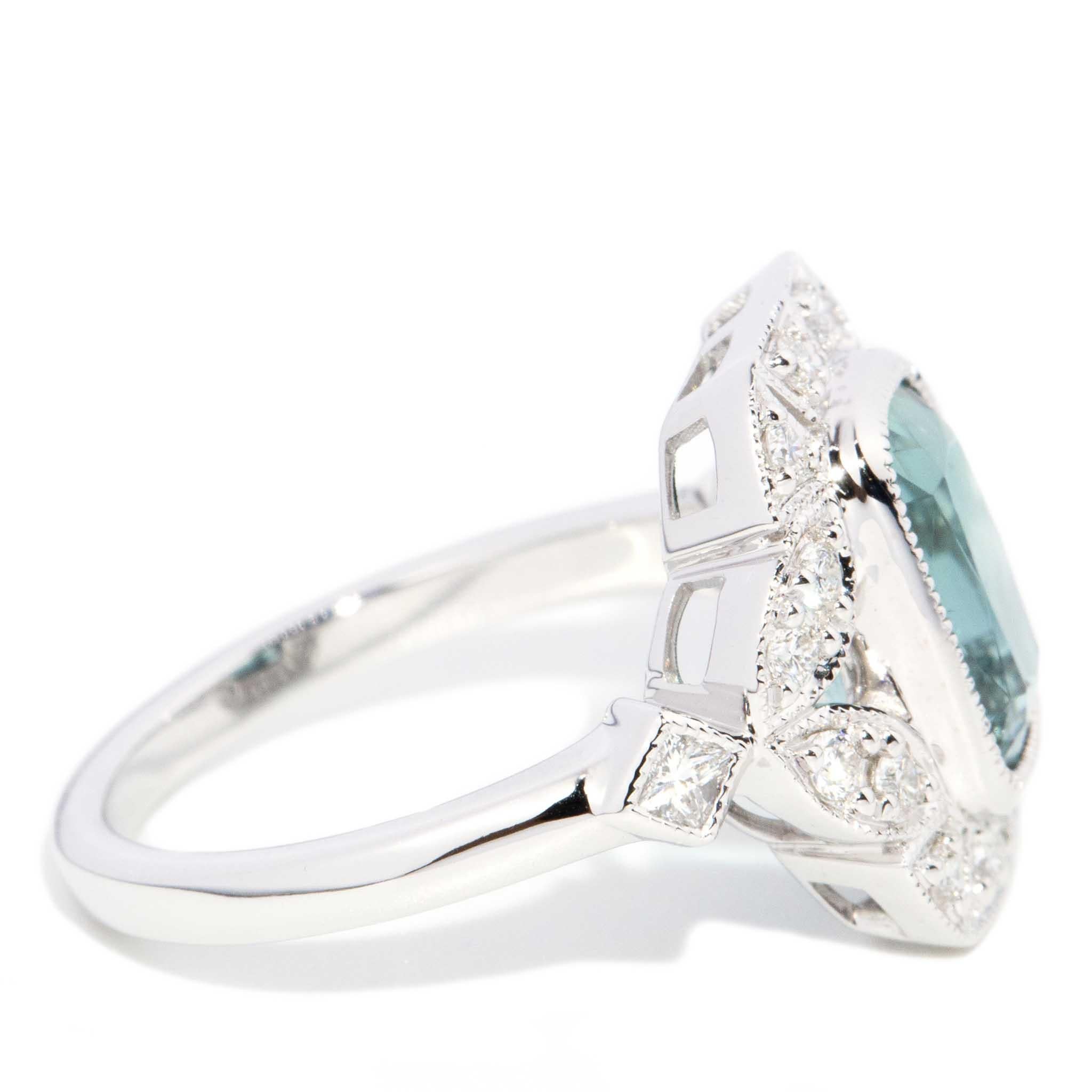 Contemporary 2,66ct Teal Turmalin & Diamant Ring 18ct Weißgold im Angebot 3