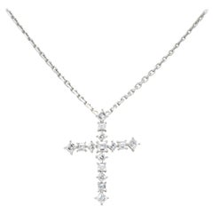 Vintage Contemporary 2.69 Carat Diamond 18 Karat White Gold Cross Pendant Necklace