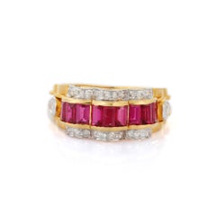 Contemporary 2.7 ct Ruby and Diamond Wedding Ring in 18K Yellow Gold