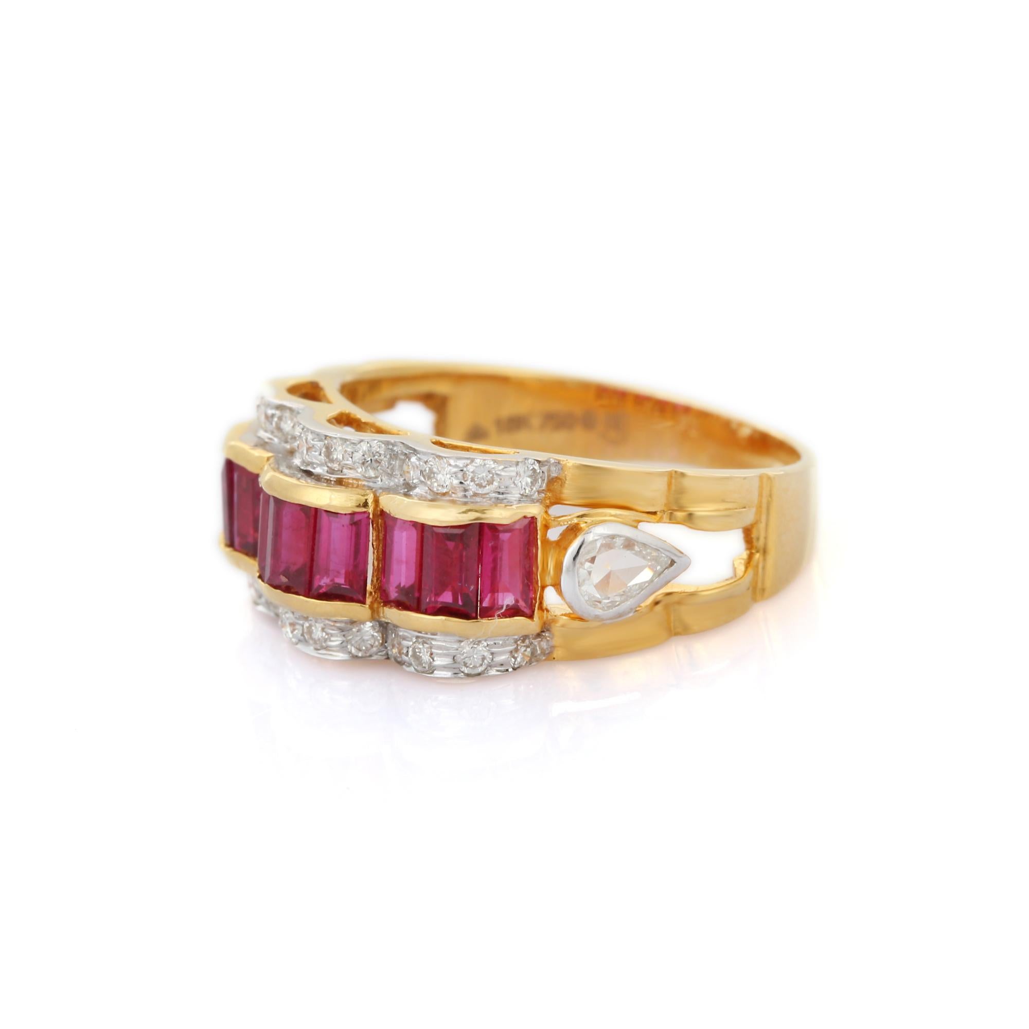 For Sale:  Contemporary 2.7 ct Ruby and Diamond Wedding Ring in 18K Yellow Gold 3