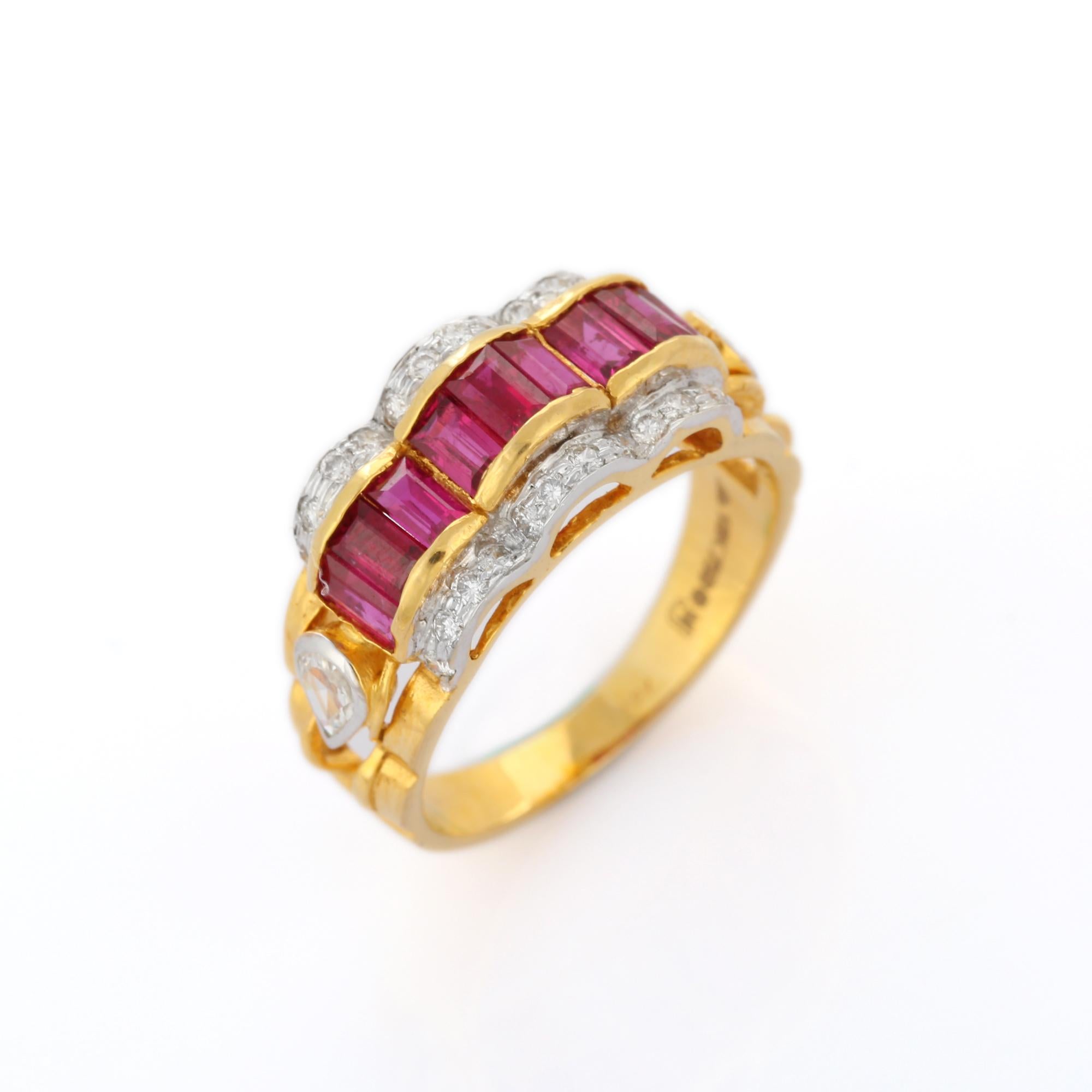 For Sale:  Contemporary 2.7 ct Ruby and Diamond Wedding Ring in 18K Yellow Gold 5