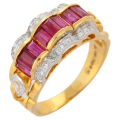 Alianza Contemporánea de Rubí y Diamantes de 2,7 ct en Oro Amarillo de 18K