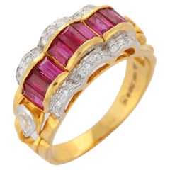 Bague de mariage contemporaine en or jaune 18K avec rubis et diamants de 2,7 ct