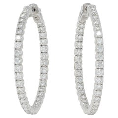 Contemporary 2.70 CTW Diamond 14 Karat White Gold Inside Outside Hoop Earring