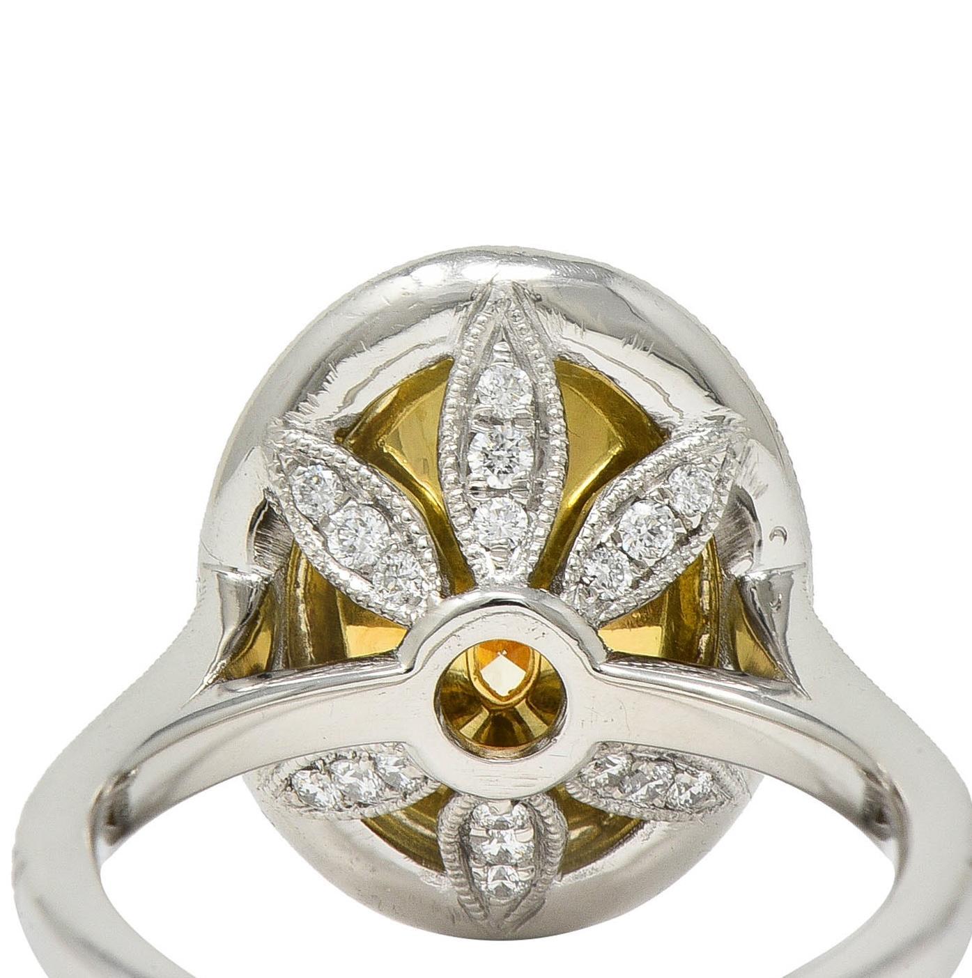 Contemporary 2.72 CTW Yellow Diamond Platinum 18 Karat Gold Halo Ring GIA For Sale 5