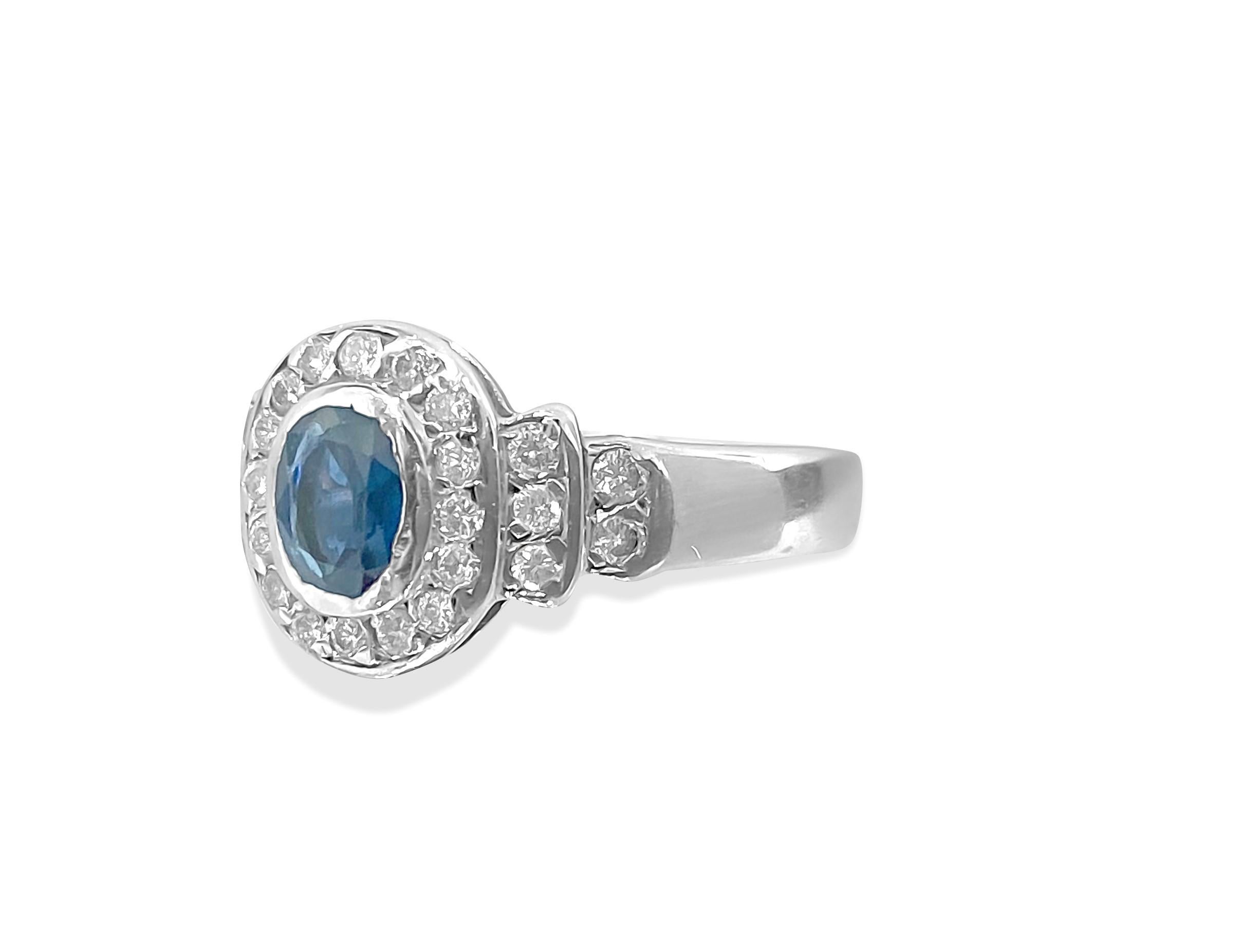- Metal: 18k white gold. 1.50 carat blue sapphire, oval cut. 
- TCW of the diamonds: 1.25 carats. 
- VVS Clarity and F color diamonds.
- All precious stones are 100% natural earth mined and genuine. 
- Womens diamond and blue sapphire ring. Ring