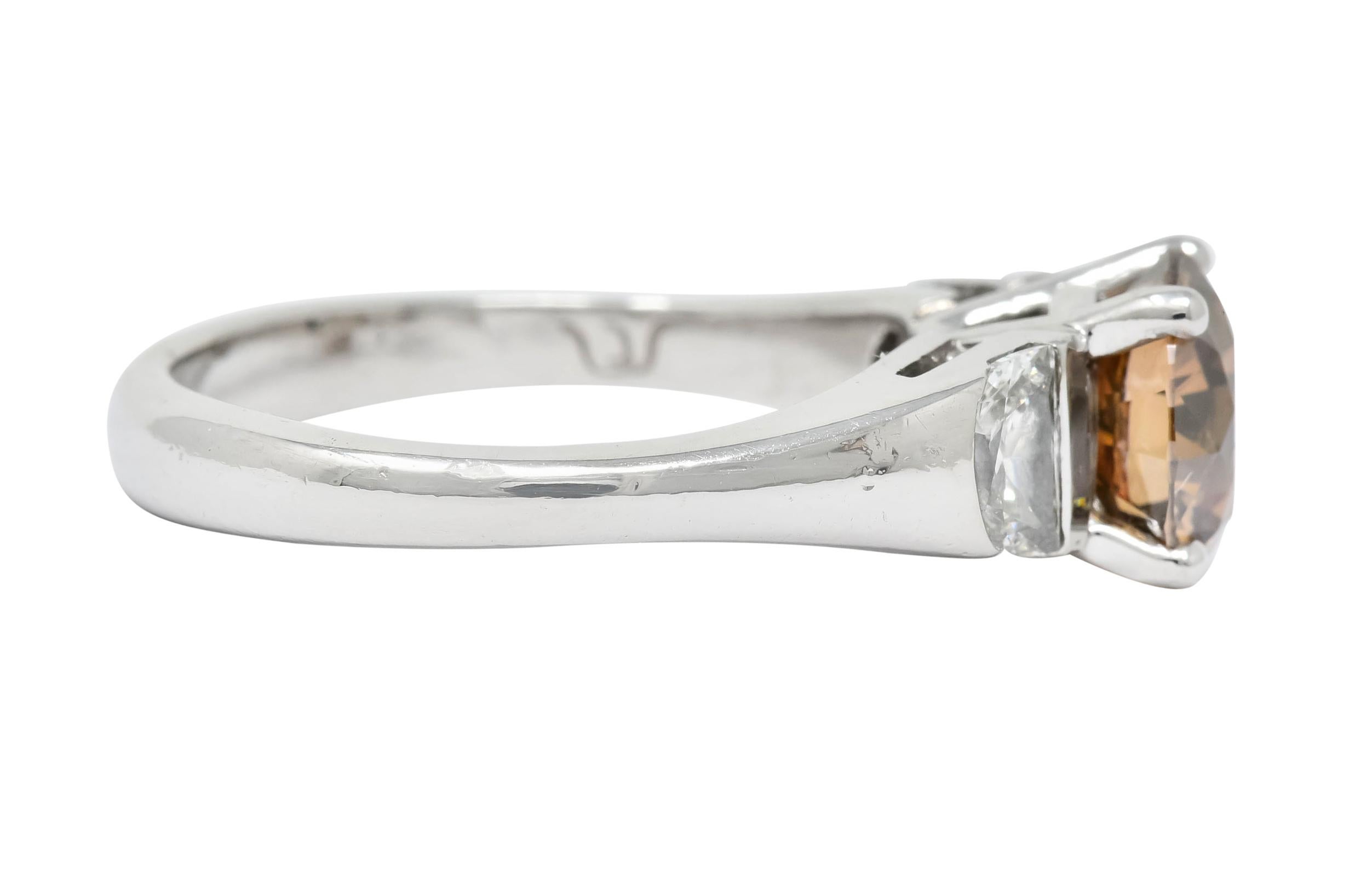 Round Cut Contemporary 2.75 Carat Fancy Colored Diamond Platinum Engagement Ring GIA
