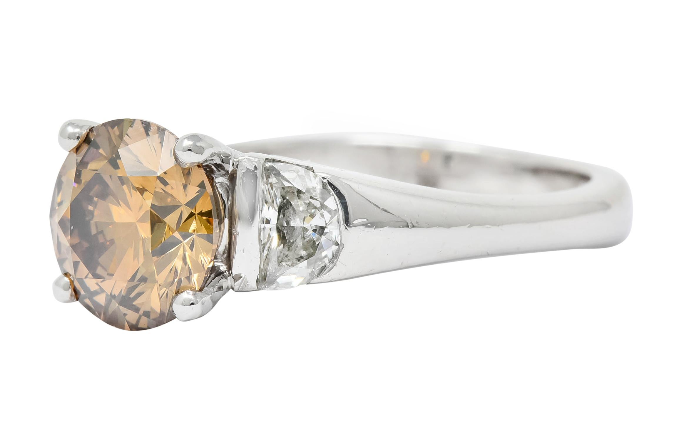 Contemporary 2.75 Carat Fancy Colored Diamond Platinum Engagement Ring GIA 1