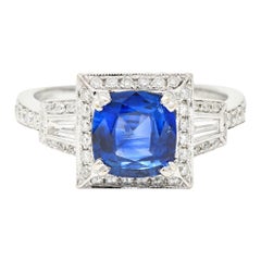 Contemporary 2.76 Carats Cushion Cut Sapphire Diamond 18 Karat White Gold Ring