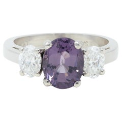 Contemporary 2.78 CTW Oval Cut Spinel Diamond Platinum Three Stone Ring