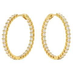 Contemporary 2.80 CTW Diamond 18 Karat Yellow Gold Inside Outside Hoop Earrings