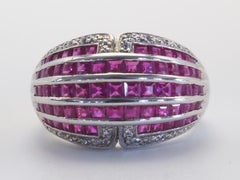 Contemporary 2.80ct Ruby & Quartz Sterling Silver Dome Band Ring