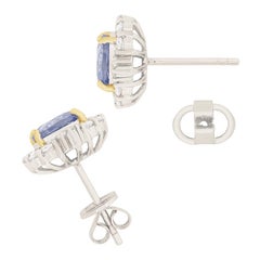 Contemporary 2.80ct Sapphire and Diamond Art Deco Inspired Cluster Earrings