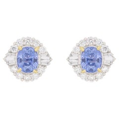 Contemporary 2.80ct Sapphire and Diamond Art Deco Inspired Cluster Earrings