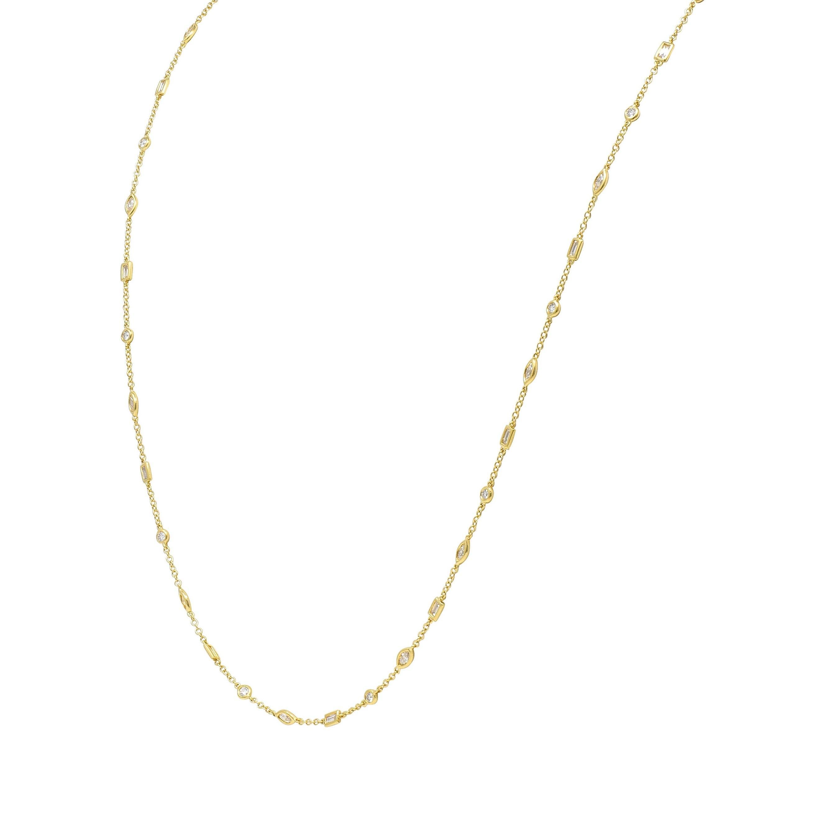 Round Cut Contemporary 2.84 CTW Diamond 18 Karat Yellow Gold Diamonds-By-The-Yard Necklace For Sale