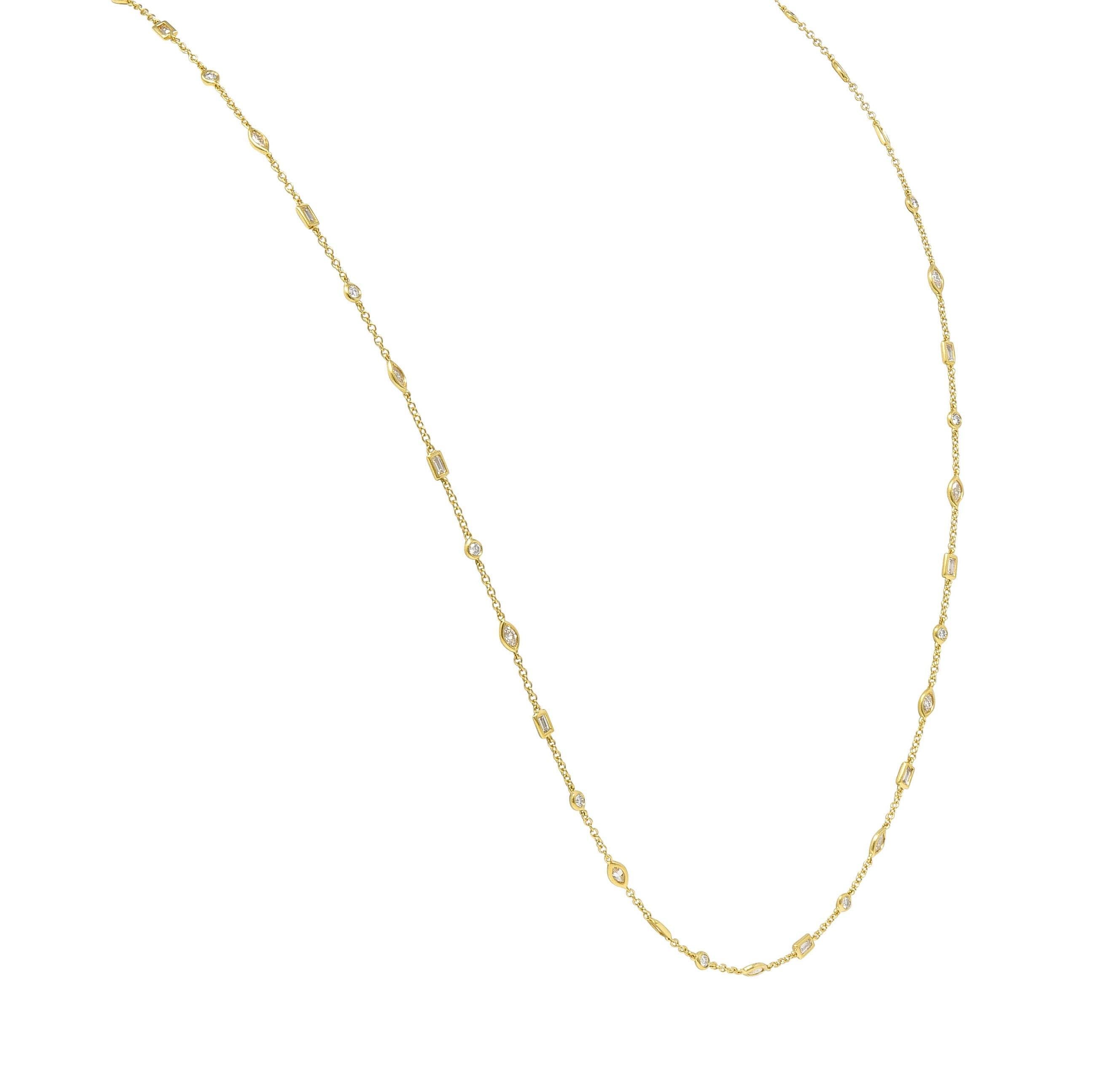 Women's or Men's Contemporary 2.84 CTW Diamond 18 Karat Yellow Gold Diamonds-By-The-Yard Necklace For Sale