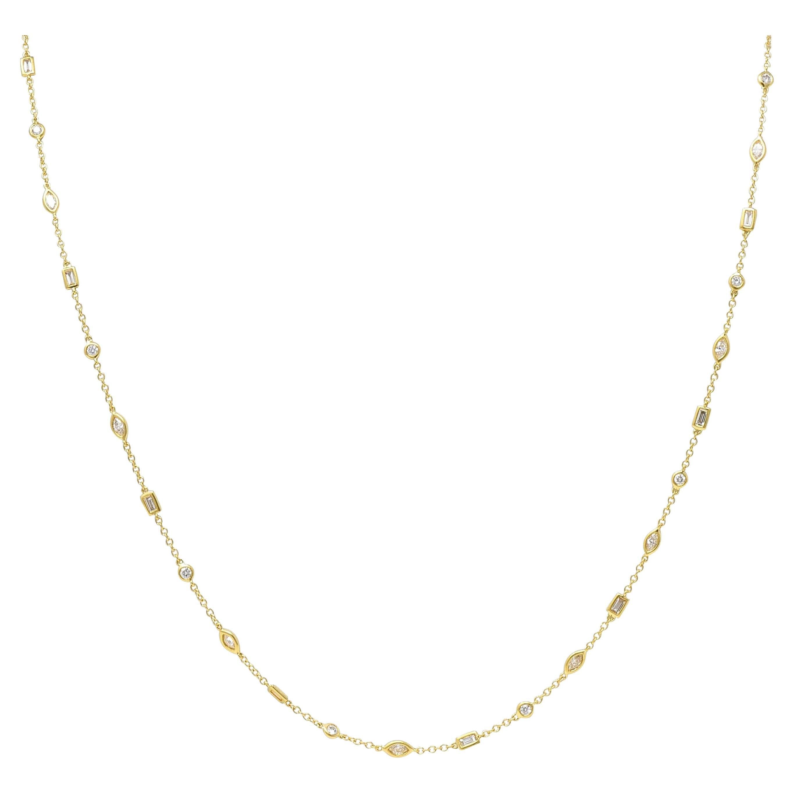 Contemporary 2.84 CTW Diamond 18 Karat Yellow Gold Diamonds-By-The-Yard Necklace For Sale