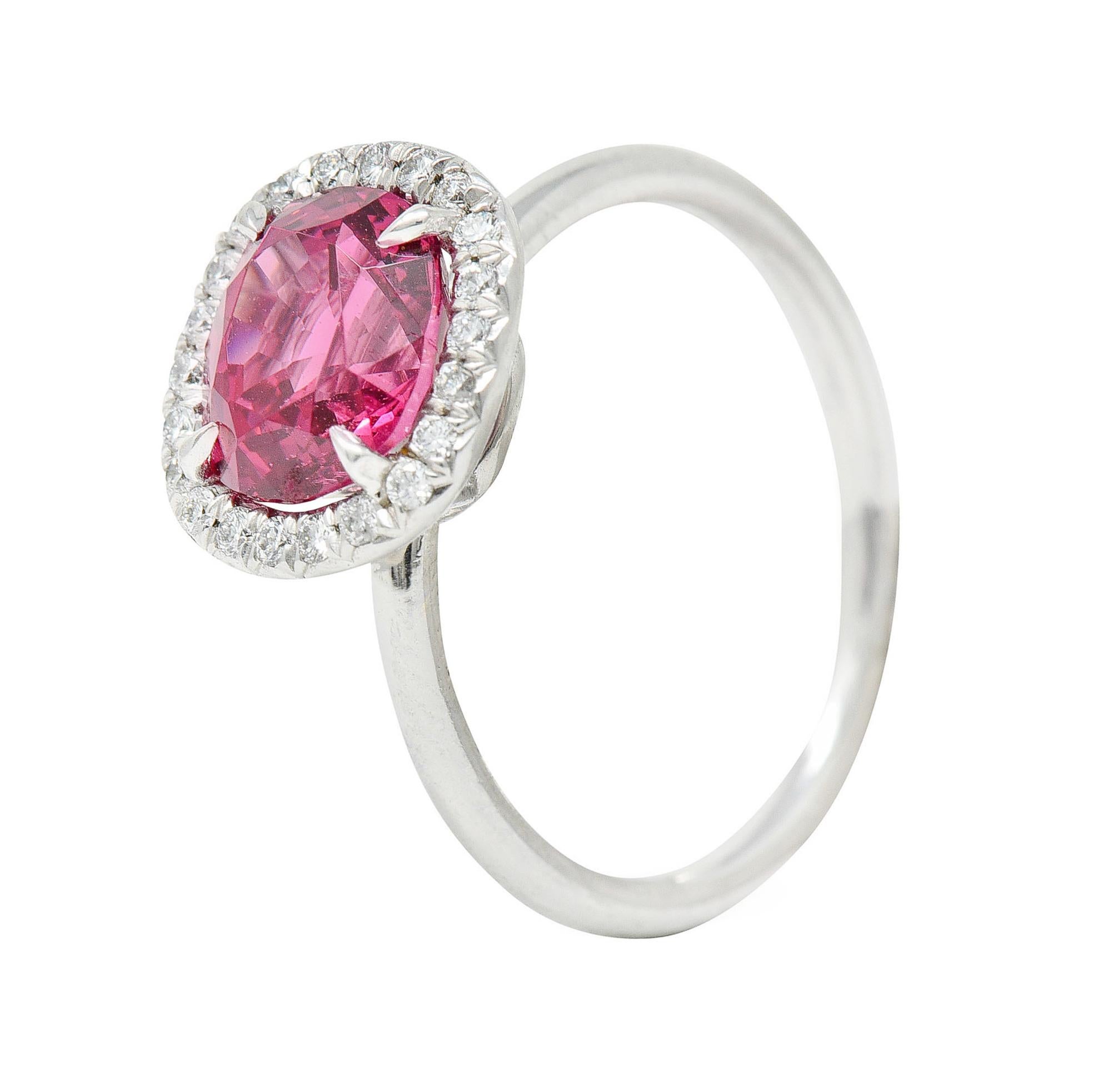Contemporary 2.85 Carats Spinel Diamond Platinum Cushion Halo Ring For Sale 3