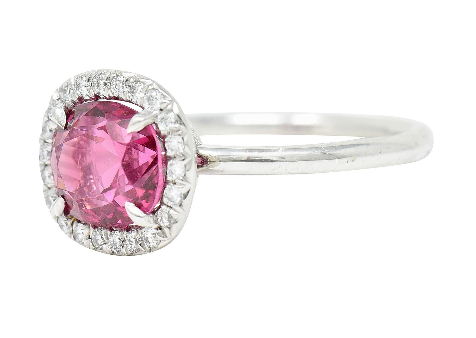 Contemporary 2.85 Carats Spinel Diamond Platinum Cushion Halo Ring In Excellent Condition For Sale In Philadelphia, PA