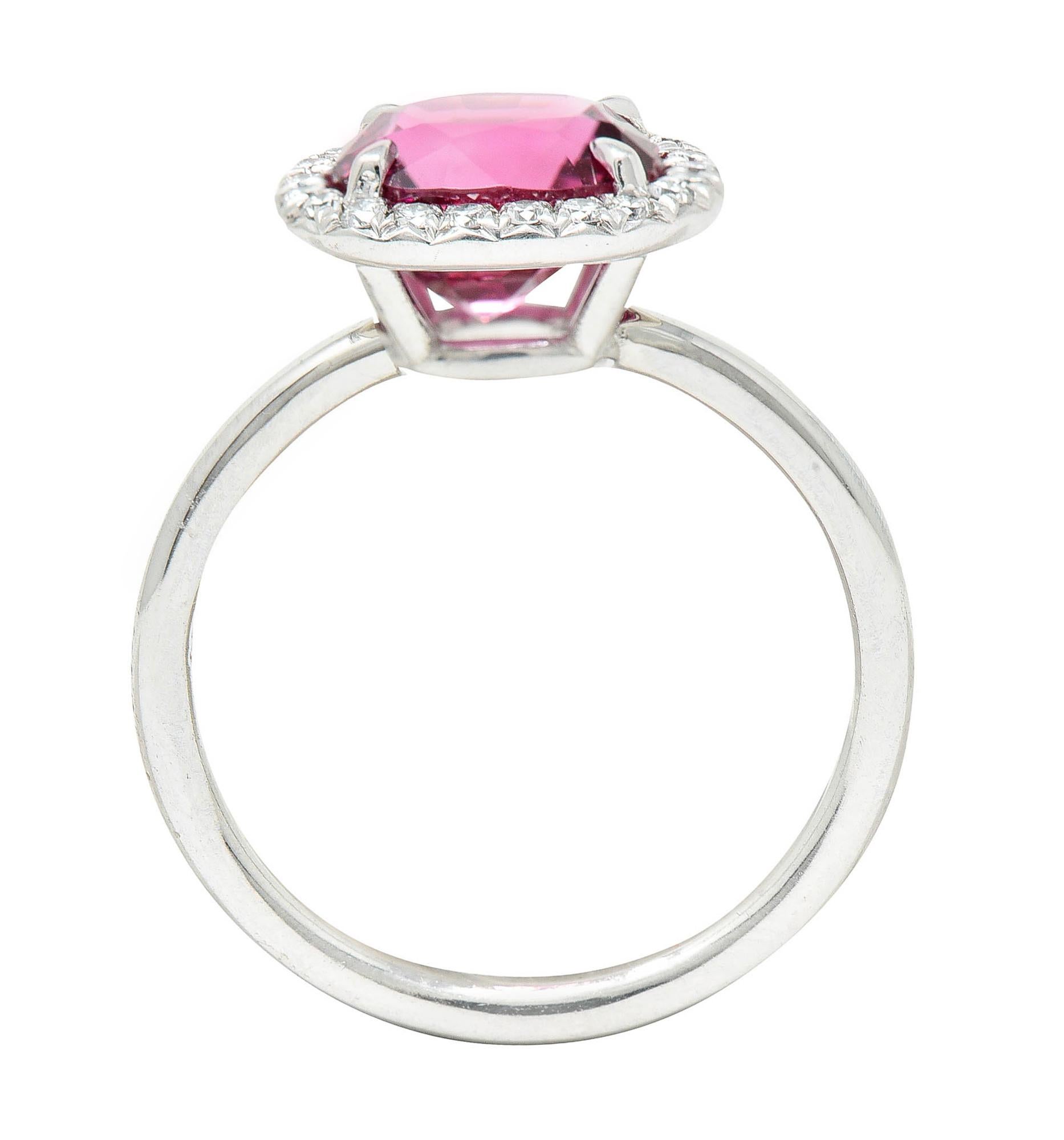 Contemporary 2.85 Carats Spinel Diamond Platinum Cushion Halo Ring For Sale 2