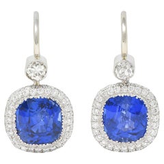 Contemporary 2.90 CTW Sapphire Diamond Platinum Halo Drop Earrings