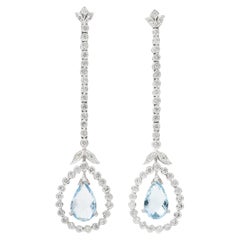 Contemporary 2.98 Carat Pear Cut Aquamarine Diamond 18 Karat White Gold Earrings