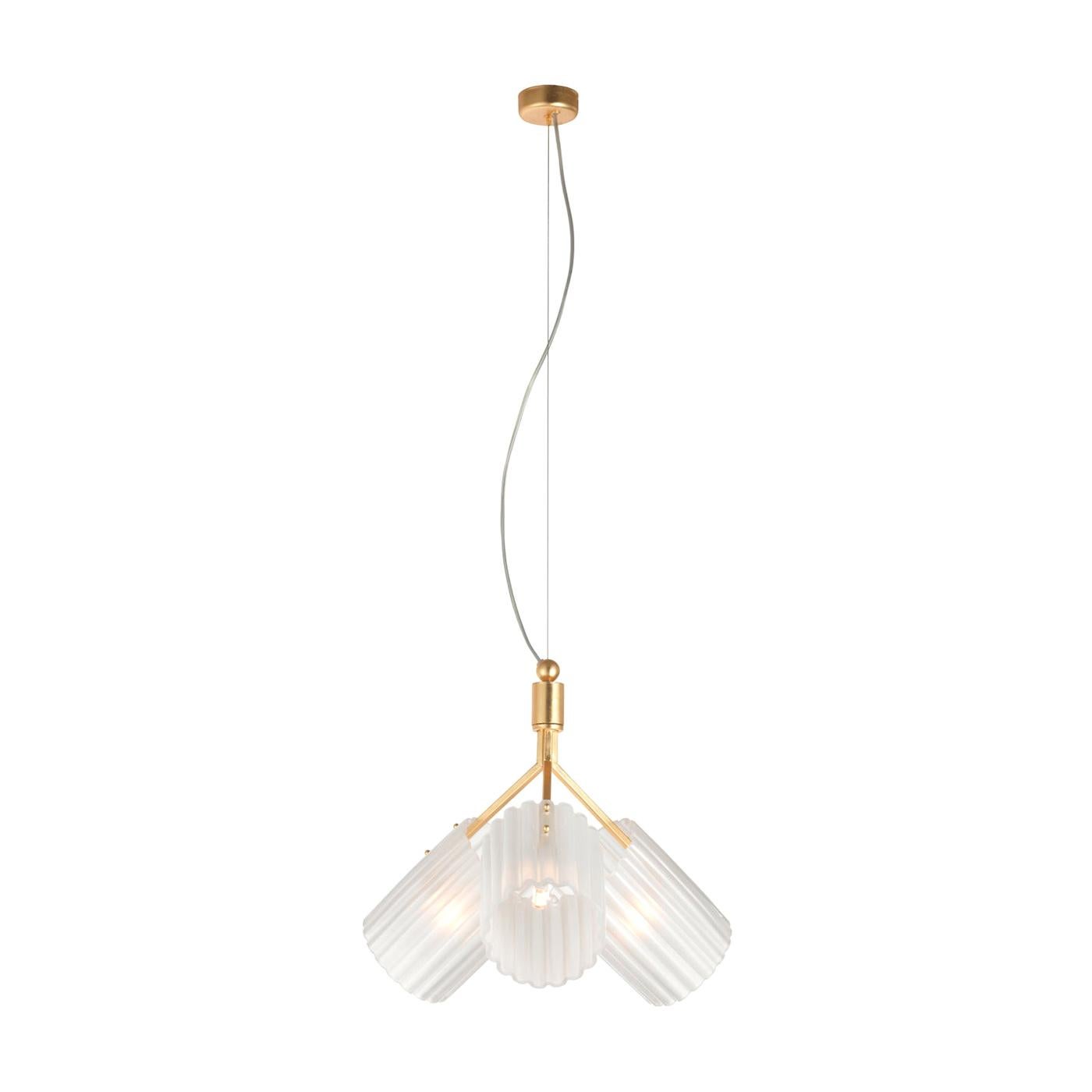 Contemporary 3-Branch Gold Pendant Lamp For Sale