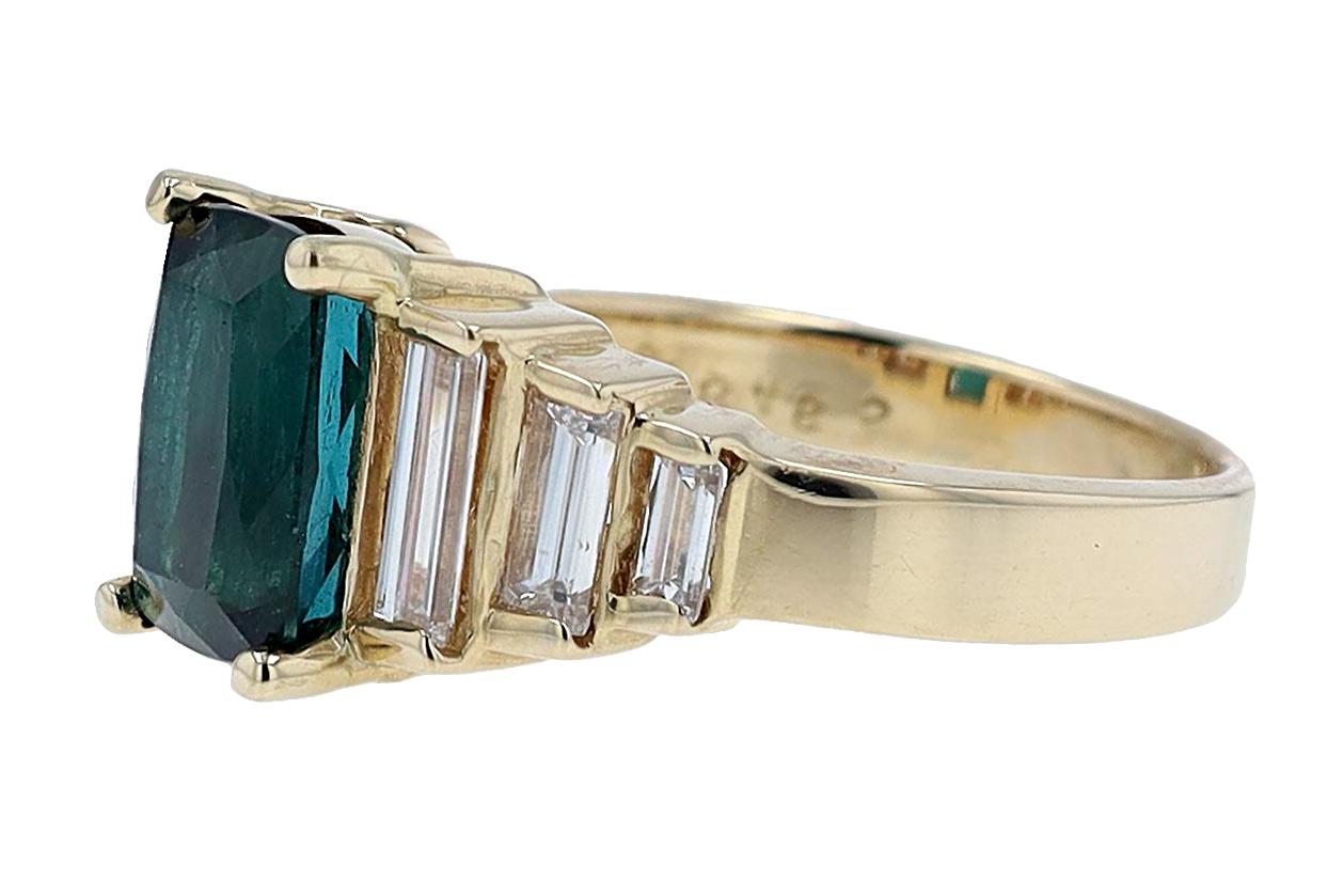 Contemporary 3 Carat Indicolite Tourmaline & Diamond Engagement Ring In Good Condition In Santa Barbara, CA