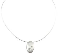 Contemporary Sliding Oval Pendant Necklace with Diamonds on Wire Chain 14K Gold