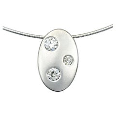 Contemporary 3 Diamond Oval Pendant Necklace on Wire Chain 14 Karat White Gold