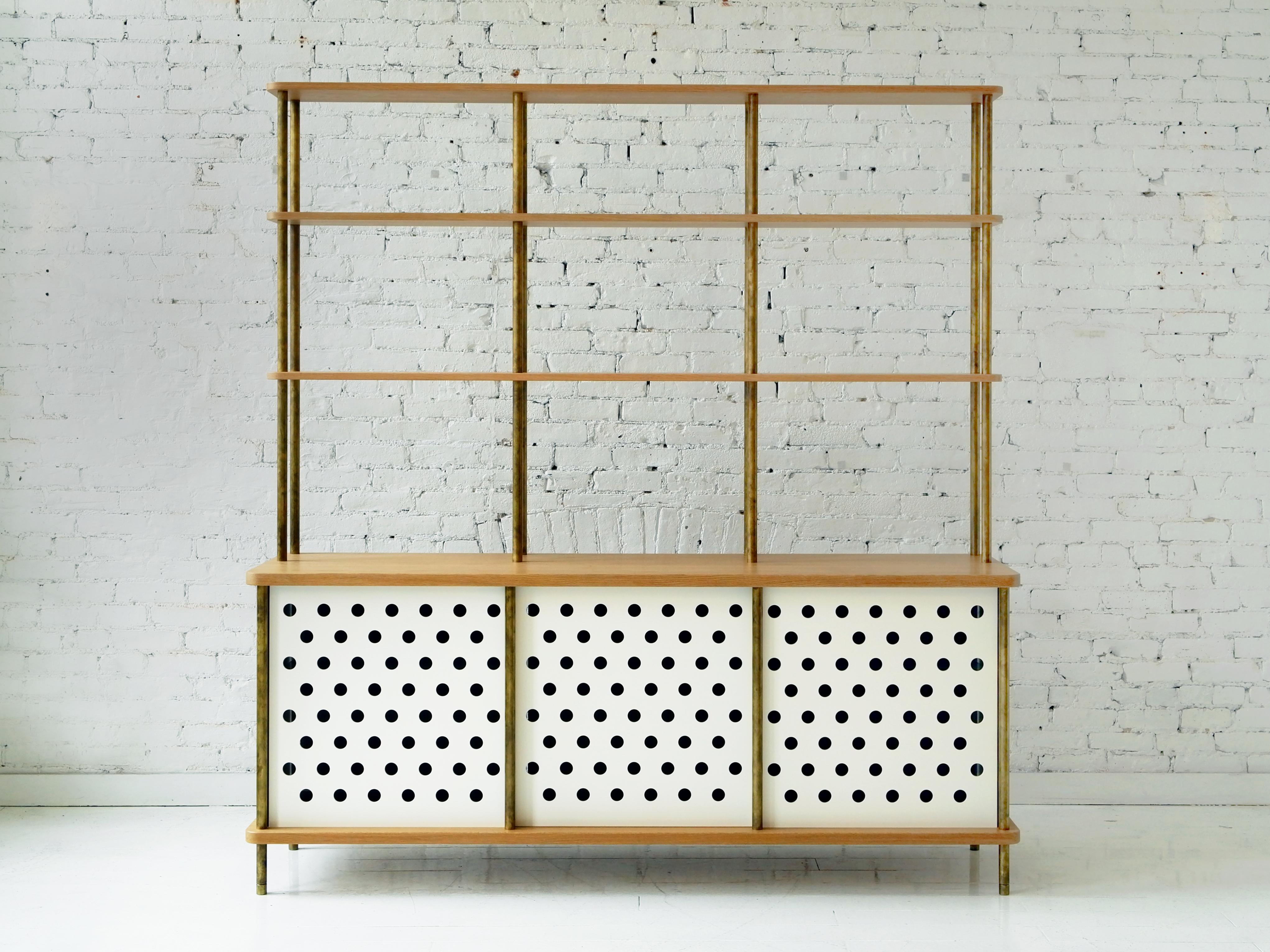 Contemporary 3-Door Strata Credenza in White Oak Wood and Brass by Fort Standard 5