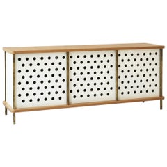 Contemporary 3-Door Strata Credenza in White Oak Wood and Brass by Fort Standard