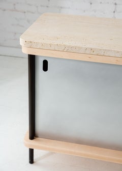 Contemporary 3-Door Strata Credenza with Travertine and Maple by Fort Standard
