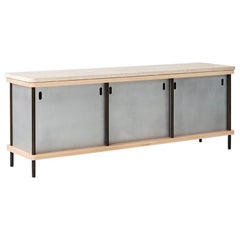 Contemporary 3-Door Strata Credenza with Travertine and Maple by Fort Standard