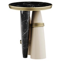 Contemporary 3 Legs Billie Nero Round Side Table Polished Marble Gloss Lacquer