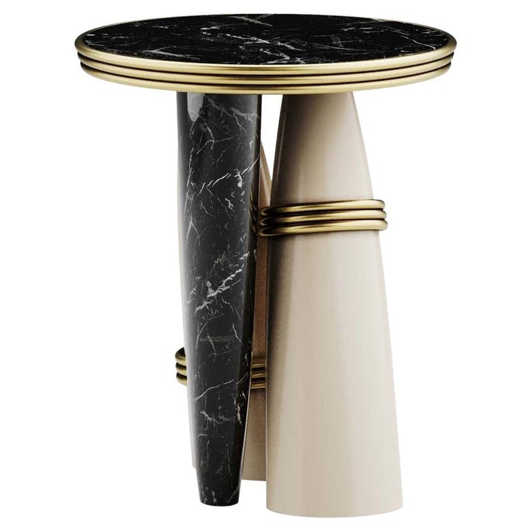 Three Sided Table Rounded Contemporary 3 Legs Billie Nero Round Side Table Polished Marble Gloss ...