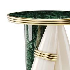 Contemporary 3 Legs Marble Round Side Table  Polished Marble Gloss Lacquer