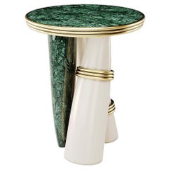 Contemporary 3 Legs Marble Round Side Table  Polished Marble Gloss Lacquer
