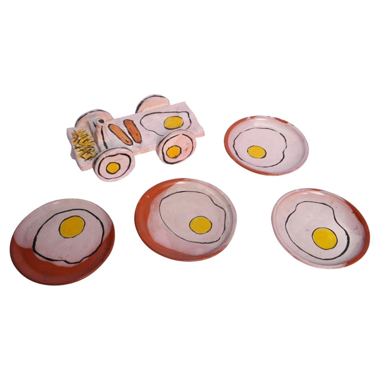 Zeitgenössische 3 Medium Egg Plates Keramik Ton Handmade Mexican im Angebot