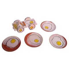 Zeitgenössische 3 Medium Egg Plates Keramik Ton Handmade Mexican