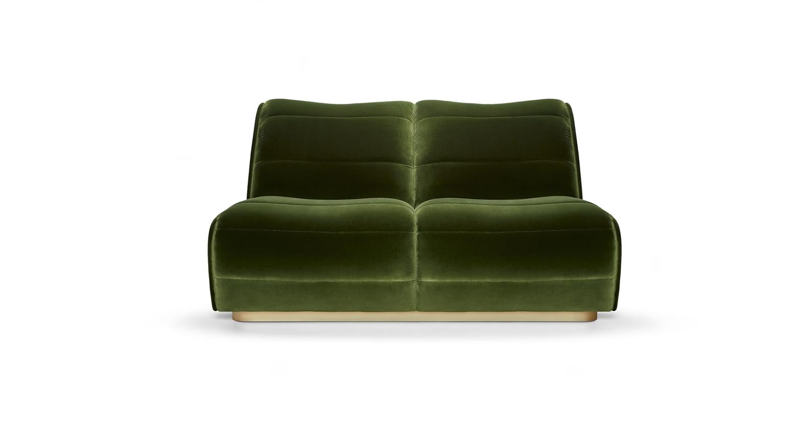 Contemporary 3 Seat Sofa Offered in Velvet & Metal Base For Sale 7