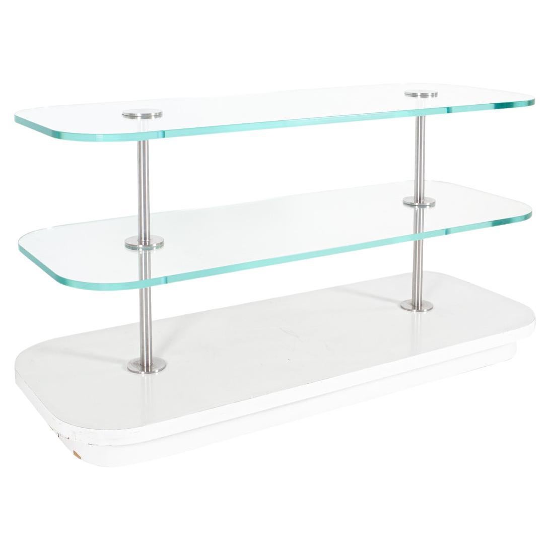 Contemporary 3-Tier Laminate Stainless and Glass Display For Sale
