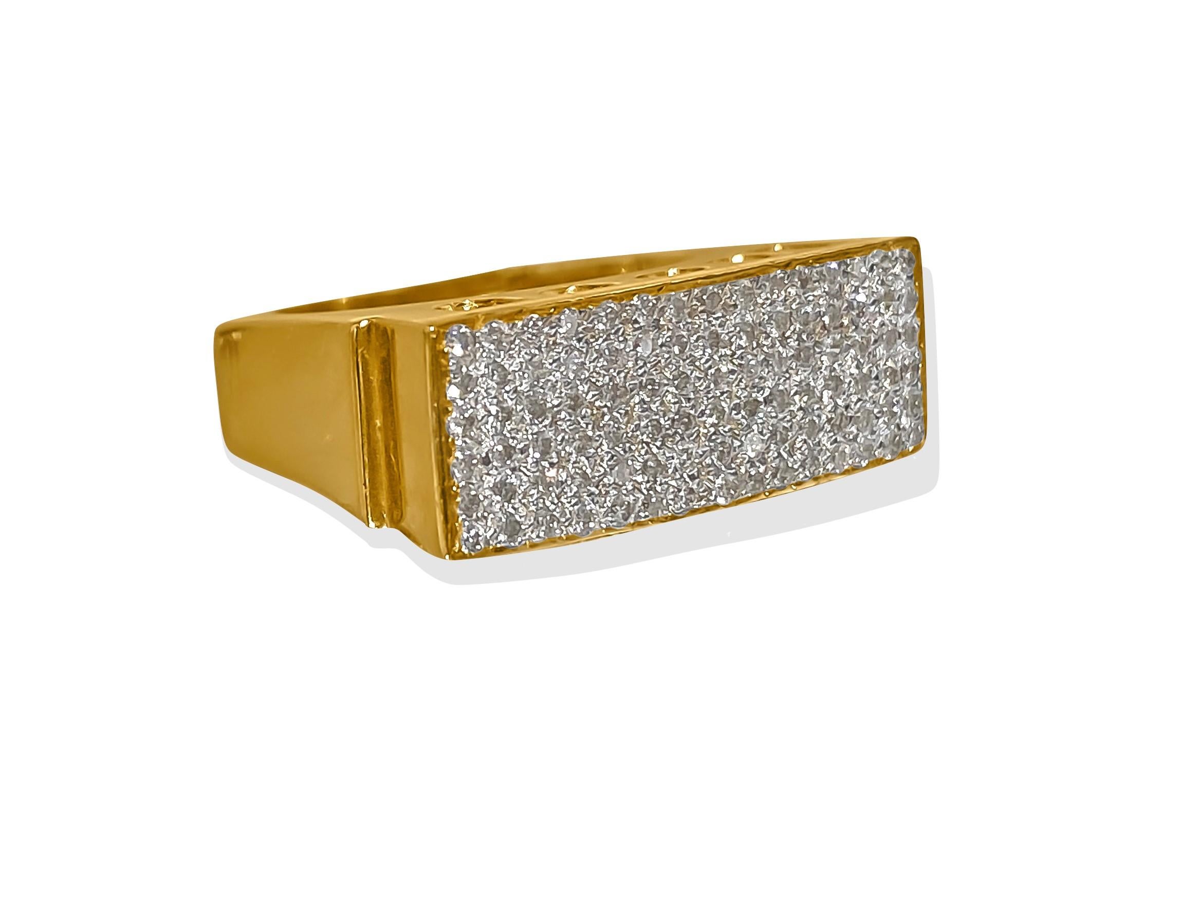 In 18K yellow gold, this custom-made men's ring boasts a total carat weight of 3.00 carats of white diamonds, each exhibiting VS-SI clarity and F color. Set in a bead setting, these round brilliant cut diamonds radiate brilliance and elegance. With