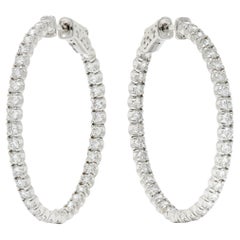 Contemporary 3.00 Carats Diamond 14 Karat White Gold Hoop Earrings